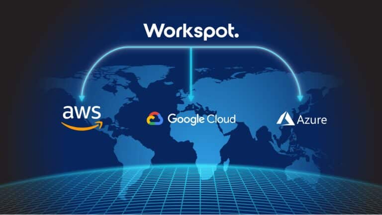 world map with workspot, aws, google cloud and azure